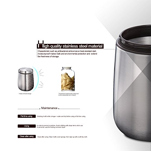 E-PRANCE Kaffeedose Vorratsdose Edelstahldose mit Löffel, für Kaffeebohnen/-pulver, Tee, Nüsse, Kakao, Magnet im Deckel, Edelstahl silber 1,5L - 3