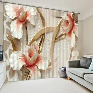 balaji textile 3D Cream Flower Digital Printed Polyester Fabric Curtains for Bed Room, Living Room Kids Room Window/Door/Long Door (Pack of-2) (4 x 7 Feet (Size : 48 x 84 Inch) Door)