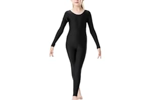 BODYWEAR LTD Girls Full Sleeve Footless Catsuit Scoop Neckline Footless Dance Unitard for Ballet, Dance, Acrobatics, Gymnastic Performance