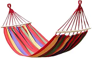 Prakal One Person Outdoor Camping Canvas Fabric Portable Garden Ultralight Striped Hammocks with Strong Rope (Color May Be Very As Per Availability - 197 x 40 cm)