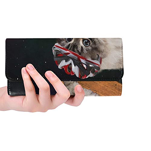 Preisvergleich Produktbild Einzigartige benutzerdefinierte lustige Katze Skating Cosmos Frauen Trifold Wallet Lange Geldbörse Kreditkarteninhaber Fall Handtasche