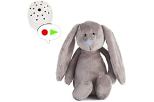 SPLODGE TEDDY PARTIES Little Grey Bunny Rabbit Plush Soft Toy with 60 Second Voice Recorder - Recordable Gift Teddy Bear - 10"/25cm - Baby Heartbeat Bear