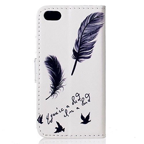 MUTOUREN für iPhone 5C Hülle Schutzhülle PU Leder Bookstyle Handyhülle Brieftasche Wallet Schale Portemonnaie Klapphülle mit Standfunktion Taschen kratzfeste Stoßfest Magnetic Snap Bumper Schale – Schwarz Feder + Stylus Touch Pen - 3