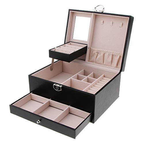 Preisvergleich Produktbild IPOTCH Mehrschichtiges Schmuck Box Schmuckkästchen Schmuckschatulle Aufbewahrung - Geschenk für Damen - Schwarz