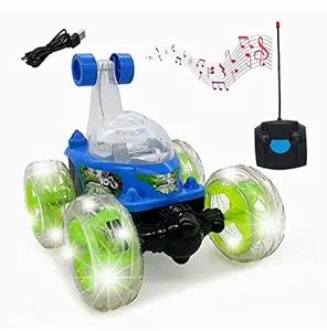 VIZAG Remote Control Car RC Stunt Car Vehicle 360 Rotating Rolling Radio Control Electric Race Car Boys Toys Kids Gifts Light Multi Color (Colour May Vary)