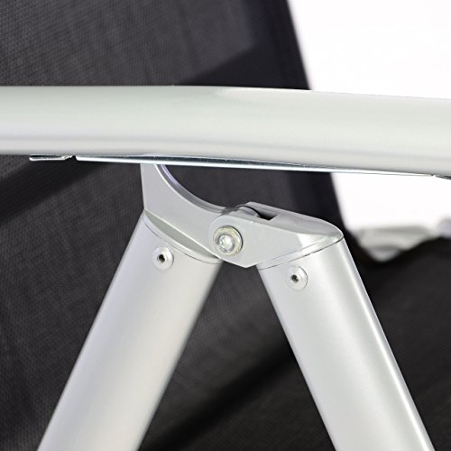 Nexos ZGC34464 Stuhl Liegestuhl Klappstuhl mit Fußstütze für Garten Terrasse, aus Aluminium Textilene, schwarz silber – Bild 5