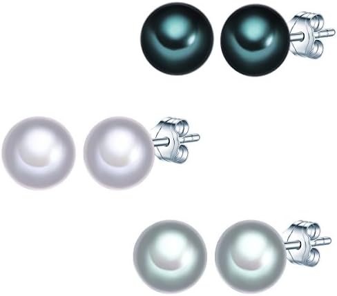 Sterling Silver 925 rhodium-plated Ladies Set of 3 Stud earrings with Freshwater cultured pearls peacock-blue blue silver grey 60200121