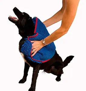 Soggy Doggy Super Shammy Blue One Size 31-inch x 14-inch Microfiber Chenille Dog Towel with Hand Pockets