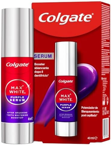 Colgate Max White Purple Serum 40ml, Booster Sbiancante Denti istantaneo, Sbianca istantaneamente, Formula a doppia azione per denti bianchi, tecnologia correzione immediata del colore