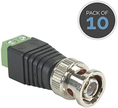 CEN CCTV CAT 5 to RG59 Coaxial Camera BNC Male Video Balun Connector Pack of 10