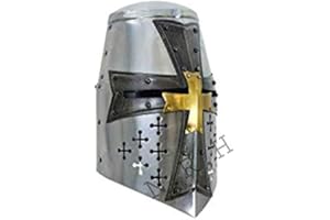 NAUTICAL REPLICA HUB Medieval Crusader Helmet Templar Great Helm Armour Replica European On Wooden Stand