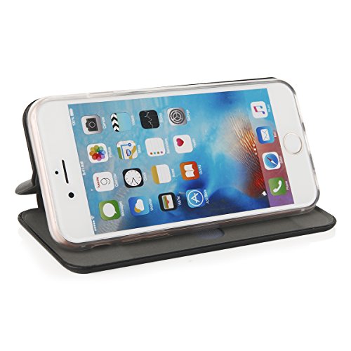 QULT® Kunstleder Bookstyle Handy Tasche für iPhone 5 / 5s / SE Schwarz Flip Case Magnetverschluss Book Cover mit Kartenfach und praktischer Aufstellfuntkion das innere Gummi Silikon Schutz Hülle - 2