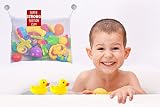 Badewannen-Spielzeugnetz-Spielzeug Organisator Weiß -Badespielzeugsammler-Spielzeug Tasche mit haltbaren und größeren Netz + 4 zusätzliche kräftige Saunäpfen + 4 Badewannenspielzeuge für Kleinkind,Badezimmer Organizer Hängender Mesh Beutel - 2