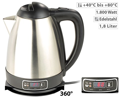 Rosenstein & Söhne Edelstahl-Wasserkocher mit Temperatur-Wahl, 1,8 Liter, 1.800 Watt - 5