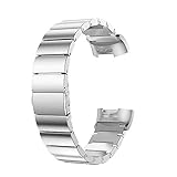 Luckhome Uhrenarmband Serie Lederarmband Ersatband Mit Edelstahl Metall Schließe Classic Armband Ersatz Band ，Ersatzarmband aus Edelstahl für Smart Watch-Armband für Fitbit Charge 3（Silber）
