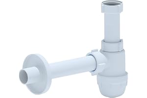 Planetmöbel Sifón para lavabo y lavabo, juego de desagüe de plástico blanco, sifón de tubo de 1 1/4 pulgadas