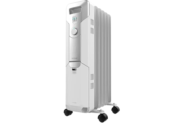 Cecotec Radiador Eléctrico de Aceite ReadyWarm 5000 Space. 5 Módulos, Bajo Consumo, 1000 W, 3 Niveles, Recogecables, Control Sencillo, Asa, Ruedas, Sistema de Seguridad, Blanco, 12 m²