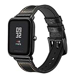 HappyTop Huami Amazfit Bip Jugend Smart Watch Band Ersatz Classic Watch Strap Armband Leder mit Silikon Amazfit Bands Unisex Erwachsene, Unisex, Schwarz