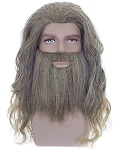 Angelaicos Angelaicos Men Long Curly Golden Brown Mustache Wig Anime Costume Party Wig