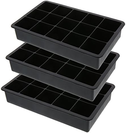Bekith Ice Cube Tray- Black Silicone 15 Giant Ice Ball Cube Maker Candy Chocolate Jelly Pudding Juice Mold (Set of 3)