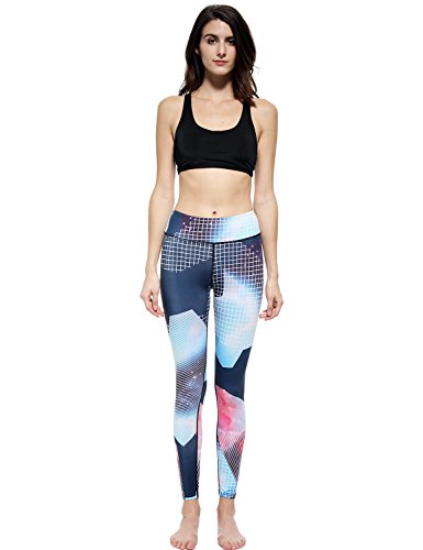 Blooming Jelly Women's Gym Leggings Patchwork Exercise Floral Fitness Trouser Yoga Pants Stretch Tights XL,Blu