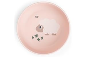 Done by Deer Foodie skål Tiny Farm rosa, Ø 12,5 x H 4,5 cm – babyskål med praktisk halkfri undersida – plastskål av 100 % PP i livsmedelskvalitet med halkfri TPE