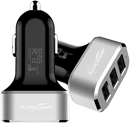 [Certified by Apple] ACEPower® Premium 3 USB 26W 5.1A Aluminum Panel Compact Designed USB Car Charger for iPhone 6 6plus 5 5S 5C 4 4S,iPad 4 3 2,iPad mini,iPad air Battery Power Supply for All Apple Device, Galaxy, Cell Phones, Tablet, Android Devices (Black+Silver)