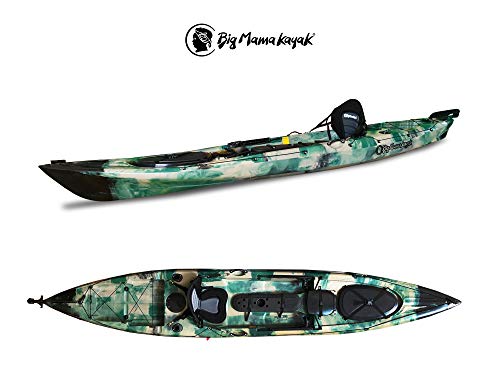 BIG MAMA KAYAK Malbec 14 Fishing Canoa 423 Cm con Timone + 4 Gavoni + 2 Portacanne Interni+ Pagaia 220 Cm + Seggiolino (Jungle)