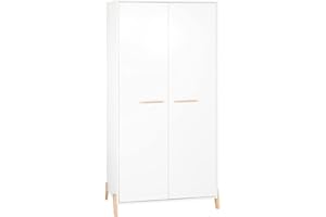 BABY PRICE Armoire Enfant | Meuble Rangement Enfant 2 Portes | Joy Blanc | 85 x 175 x 56 cm | Fabriqué en France | Babyprice par Sauthon