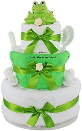 New Baby Nappy Cake Gift - Bathtime Frog Toy with Keepsake Capsule Free DElivery