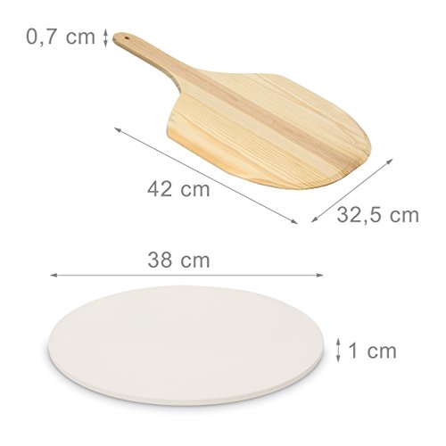 Relaxdays Pizzastein für Backofen rund mit Pizzaschieber, D 38 cm, 1 cm dick, Baking Stone aus Cordierit für knusprige Steinofenpizza Grillstein für Pizza, Brot und Flammkuchen in Herd & Grill, beige - 2