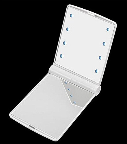 Small Folding Compact Travel Make Up Shaving Mirror Pocket Mirror with 8 LED Light for Women