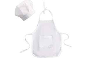 KERDEJAR Tablier de Chef et Chapeau - 2 Pièces Mignon Bébé Costume Cuisinier Blanc - Accessoire de Photographie pour Nouveau-né et Enfants