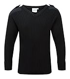 100% Acrílico. Castle ropa 120 V cuello en V Jersey de combate, Negro, L