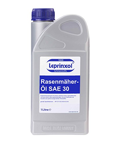 5L SAE30 4-TAKT 4-T RASENMÄHERÖL EINBEREICHSÖL MOTORÖL 5 LITER VON LEPRINXOL. Speziell für 4-Takt-Rasenmäher-Motoren und sonstige Motoren. SAE-30 auch für Motoren der Aufsitzrasenmäher mit der Viskositätsklasse-Anforderung SAE 30. Dieses qualitativ hochwertige Motorenöl geeignet für Viertakt-Motoren von Traktoren, Rasenmähern, Generatoren, Pumpen und anderen Gartengeräten mit Luft- und Flüssigkeitskühlung mit der Spezifikation-Freigabe API CF/SG, ACEA E2-04, MAN 270 und MB 228.0. - 2