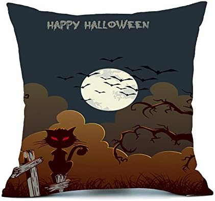Halloween Pumpkin, iHee Linen Cushion Cover Sofa Waist Throw Pillow Case Square 18x18 Inches Pillowcases Home Decor (18 x 18 Inches, Gloomy Cat)