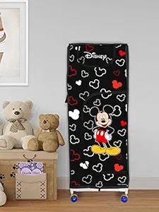 Kuber Industries Disney Mickey Mouse Print Multipurpose Plastic Foldable Toy Box/Wardrobe Storage Almirah with 5 Shelves for Kids (Black)
