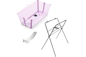 CRIOH! Set de Bañera Stokke Flexi Bath + Soporte Recién Nacido + Patas, Bañera Stokke Plegable, desde el Nacimiento hasta los 4 años, Instalación Fácil, Color Lavender