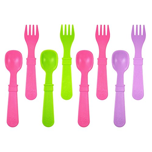 Re-Play Cutlery with Spoons and Forks (Set of 4, Green/ Orange/ Purple)