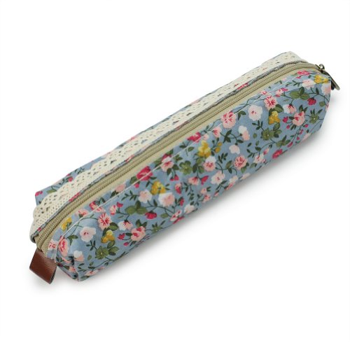 Pinzhi® Vogue Lovely Girl Flower Lace Floral Dot Pencil Cosmetic Makeup Bag (Light Blue)