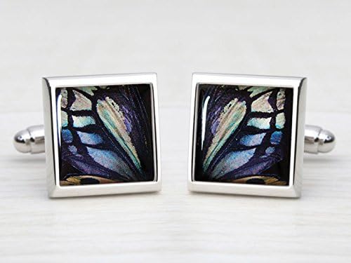 Shades of Blue &amp; Green Butterfly Wing Print Cufflinks