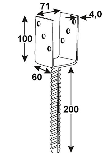 Connex Pfostenträger 71 x 60 x 100 x 200 x 4 mm / Durchmesser16 mm, U-Form, Material: feuerverzinkt, 1 Stück, HV4205 - 2