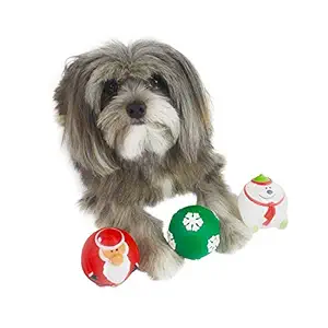 Holiday Dog Squeaky Ball Toy [3-Pack] | Red Santa Claus, White Polar Bear & Green Snowflake Ball Set | Great Dog Fetch Toys &Stress Relief Or Anti-Fidgeting Balls