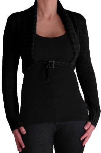 Chiara Cardigan Scoop Neck Buckle Knit Stretch Cardi One Size Black