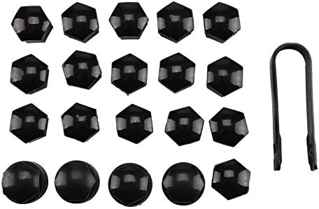 Bature 20pcs 17mm Black Wheel Nut Bolt Covers Caps with Removal Tool Universal For Cars