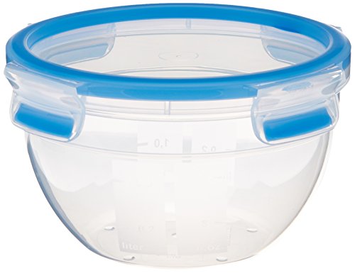 Emsa Runde Frischhaltedose mit Deckel, 1,1 Liter, Transparent/Blau, Clip & Close, 518096