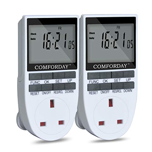 Comforday - Temporizador digital electrónico programable con enchufe de 7 días, 24 horas, color blanco