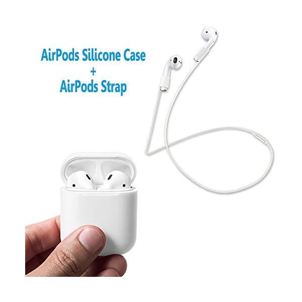 Case Protective, funda de piel de silicona FRTMA con correa deportiva para Apple AirPods, blanco marfil - Imagen 3