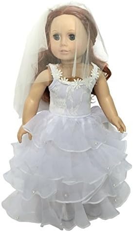 American Doll Dress Gown White Layered Skirts Bride Wedding Dress With Veil For 18 Inch Girl Dolls Clothes Gift New Year Gift Present For Girls