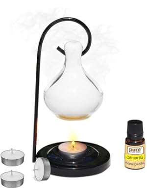 Pure Source India Porcelain Oil Diffuser Set for Home Fragrance with 10 ml Citronella Aroma Oil and 4 Tea Light Candles (White)